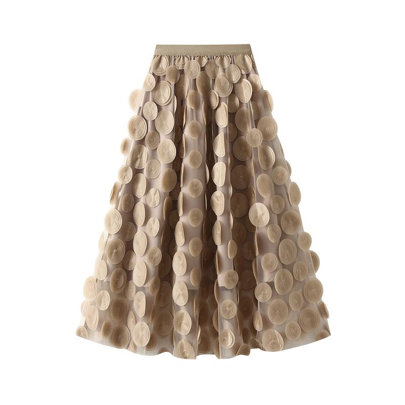 Heavy Industry three-dimensional polka dot black mesh skirt new design medium and long umbrella skirt