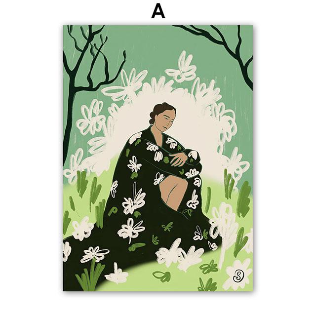 Gestreifte Mädchenvase Blatt Blume Wandkunst Leinwandmalerei Abstrakte Poster und Drucke Hotel Bar Wandbilder für Wohnzimmerdekoration