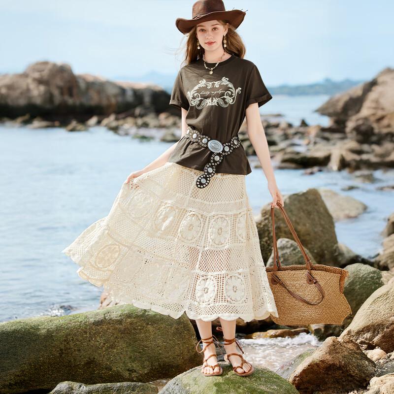 Bohemian Crochet Knit High-Waist Long Skirt
