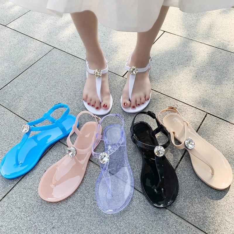 Mode Sandalen Damen PVC Flachboden Outdoor Lässig Strand Minimalistisch Kristall Diamant Damen Schuhe Sandalias Mujer Sandalen