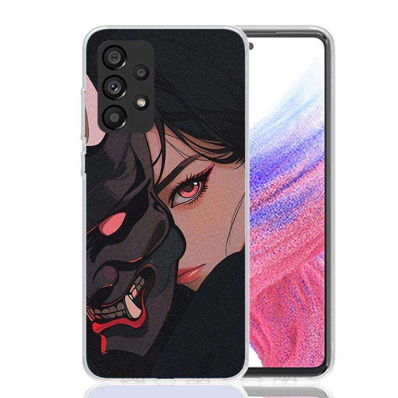 Japanese Oni Mask Girl Phone Case For Samsung Galaxy A52 A32 A22 A12 A02S A50S A30S A51 A31 AA71 Note 20 Ultra 10 S10 Plus Galax