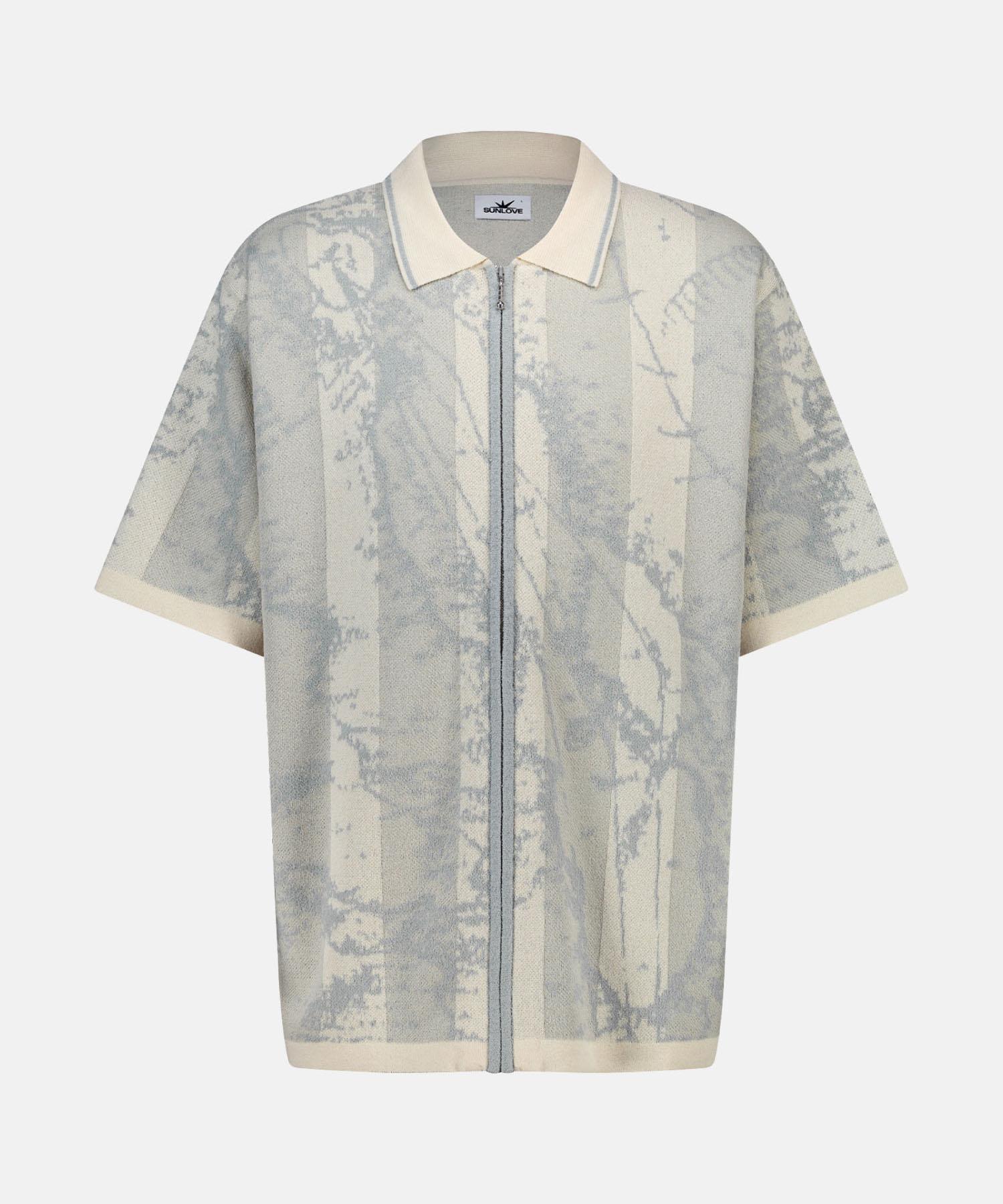 Sun Love Jacquard Full Zip Knit Polo Beige L