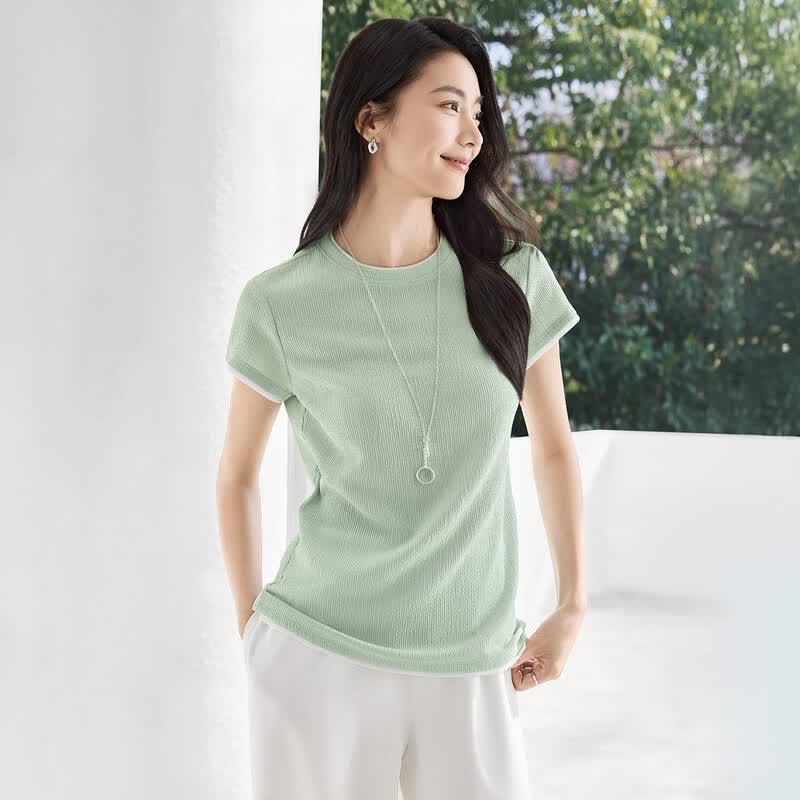 IHIMI Faux Two-Piece Color-Block Textured T-Shirt M