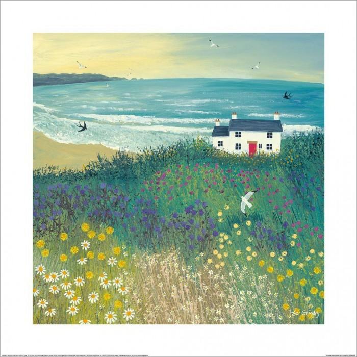 Jo Grundy Cottage By Ocean Meadow Print