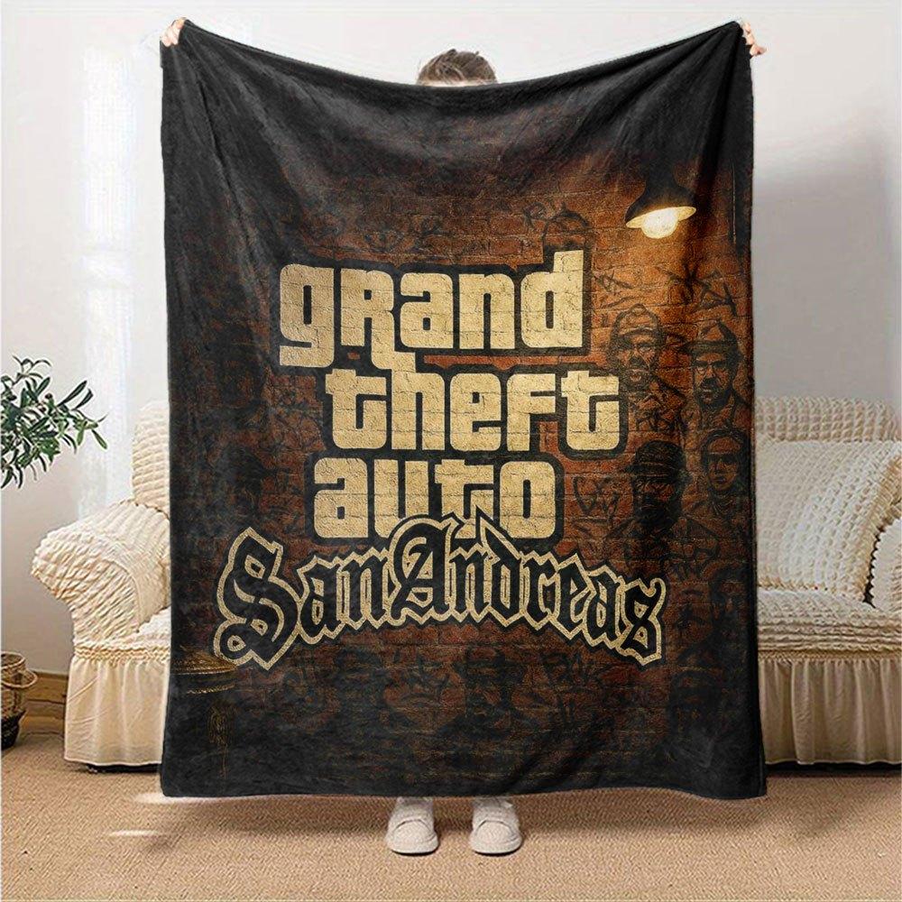1pc Grand Theft Auto Soft Flannel Blanket with Designer Print A Cozy Blanket for All Seasons, Perfect for the Couch, Bed, Office