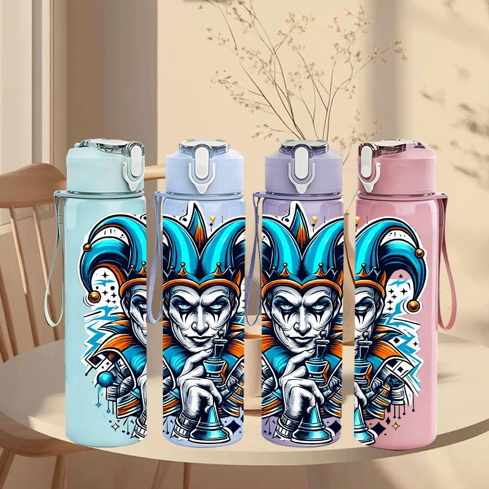 1PC Clown Jester Character Pattern 750ml Color Plastic Sports Water Bottle Leakproof Flip Straw Lid Suitable for Sports Office Home Use