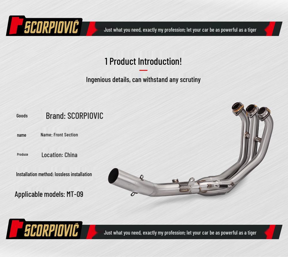 MT09 Full System Motorcycle Exhaust Set: Stainless Steel Front and Rear Pipes with Muffler
