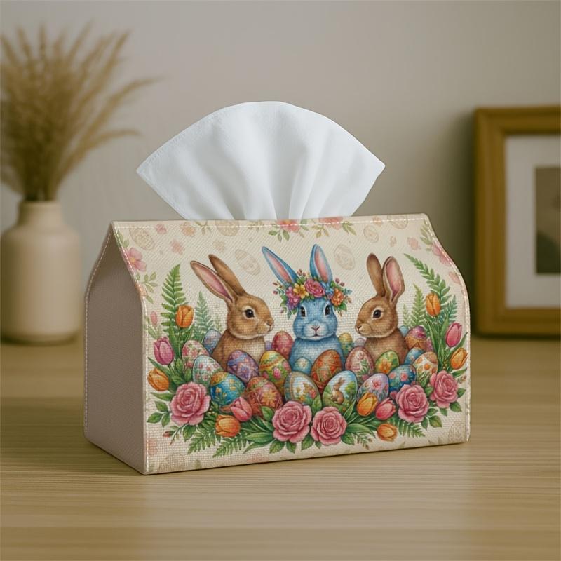 1pc Vintage Pastel Bunny Floral Tissue Box with Eggshell - Bunny & Egg Napkin Holder Suitable for Kitchen, Car, Living Room, Bedroom - Decorative Tiss