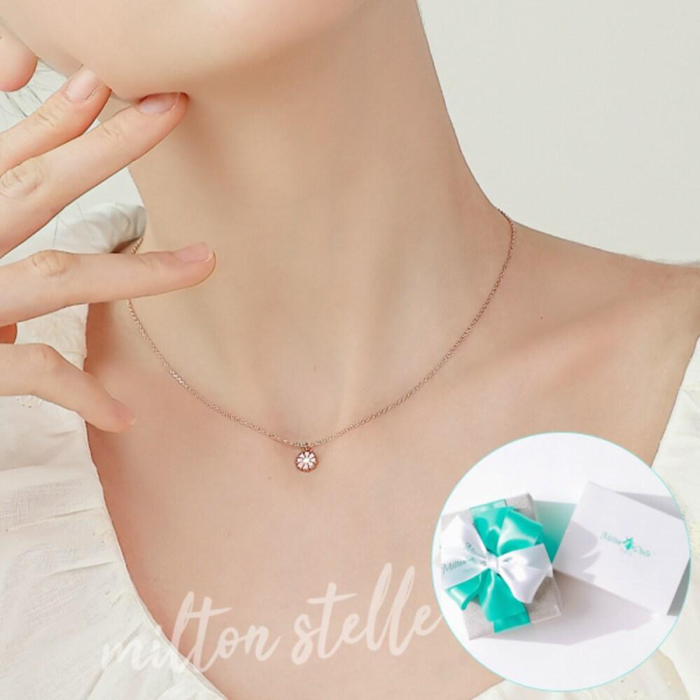 [All 925/La Dolce Vita] Pink Daisy 925 Silver Necklace + Handmade +