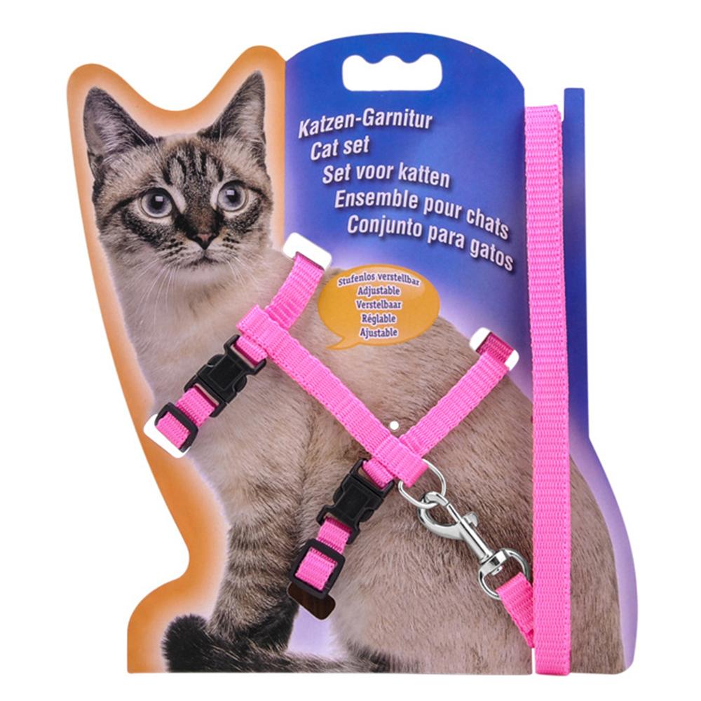 High Quality Eco-Friendly Nylon Plaid Cat Leash Set and Chest Harness with Fur Decoration Buckle Closure for Outdoor Walking