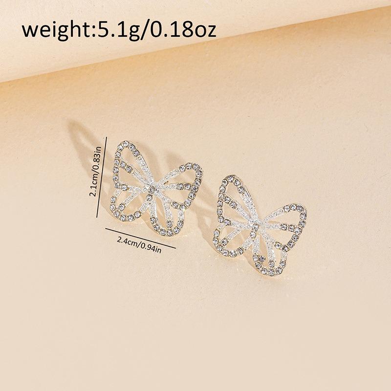 Butterfly Earrings Jewelry Women's Fashion Diamond-encrusted Versatile Personalized Alloy Earrings, Niche High-end Sense