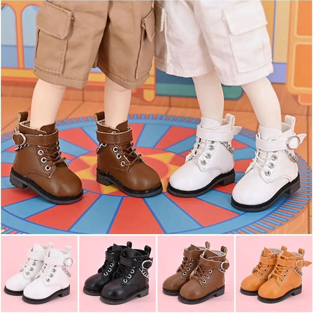 5Cm Fashion Doll Leather Shoes Suitable For 1/6 Bjd Dolls Casual Wearing Boots With Chain Decoration Diy Doll Clothes Accessories