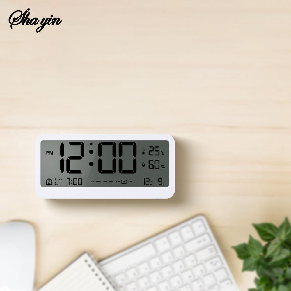 8001-EN Multifunctional Digital Clock LED Brightness Adjustable Temperature Humidity Displaying Alarm Clock with Dual Modes