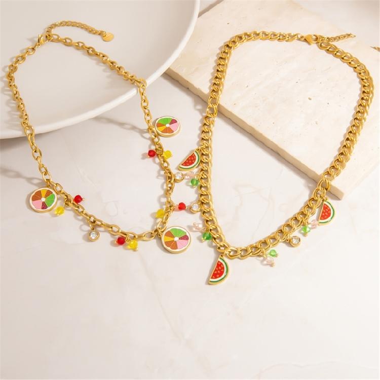 Elegant Country Fruit Charm Necklace Colorful Statement Neckchain Handmade Jewelry for Everyday and Special Occasions