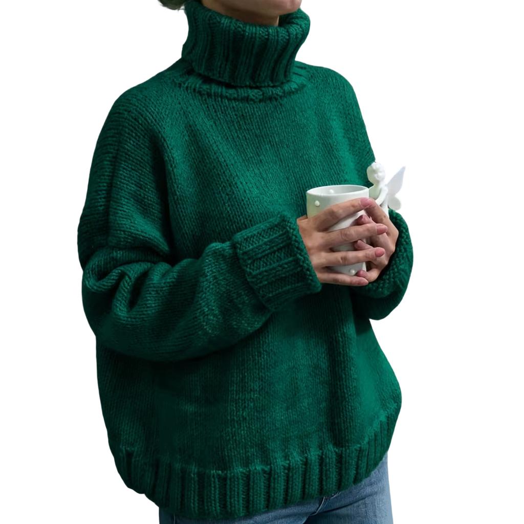Maglione da Donna a Collo Alto a Manica Lunga - Colore Vestibilità Larga Top Casual in Maglia