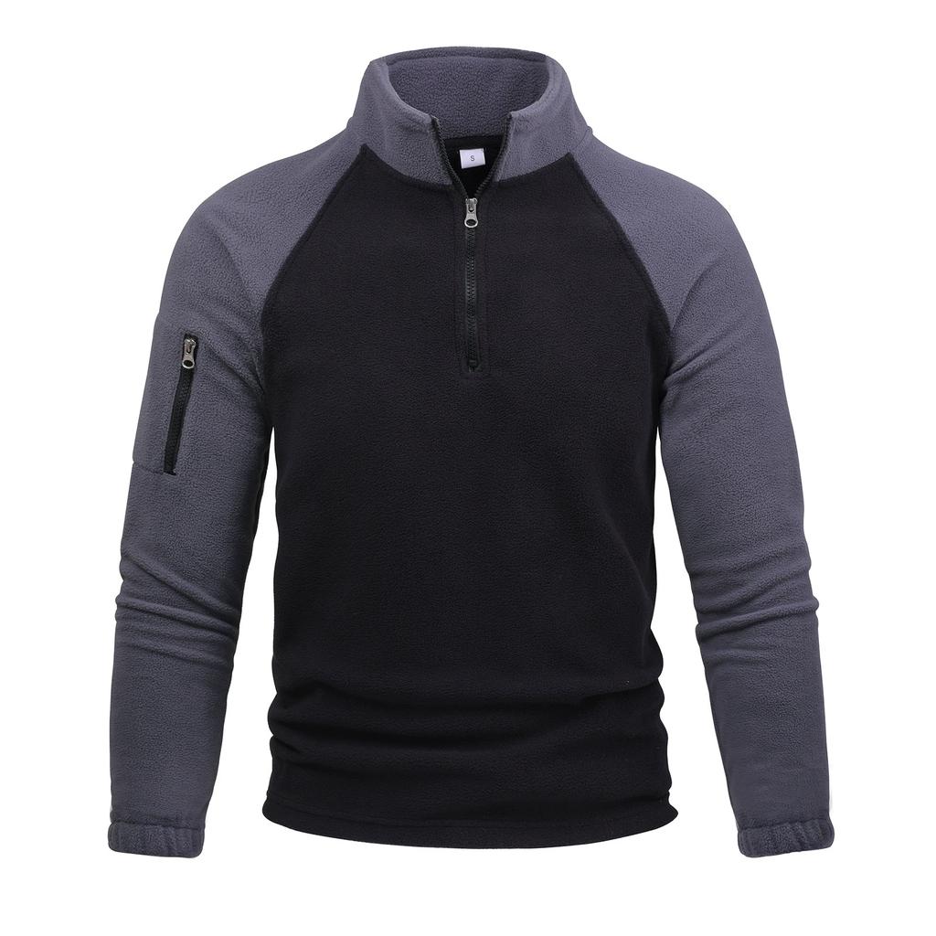 Men's Fleece Warm V-neck Zipper Sweatshirt  Outdoor Sports Coats Pullover Men's Casual Outwear