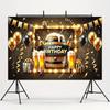 2D Flat Beer Barrel Birthday Banner Black & Gold Themed Backdrop for Men's Beer Celebration Party