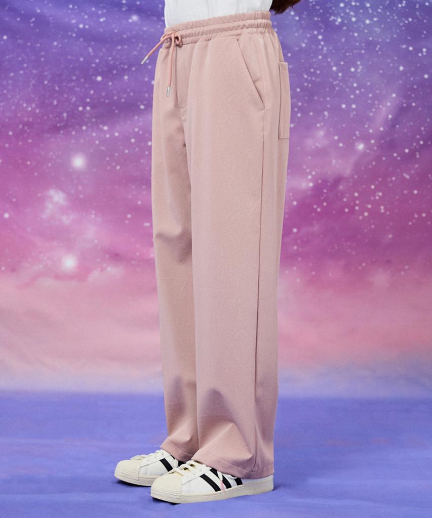 WAIKEI Wide Crack Artificial Leather Banding Pants Dust Pink