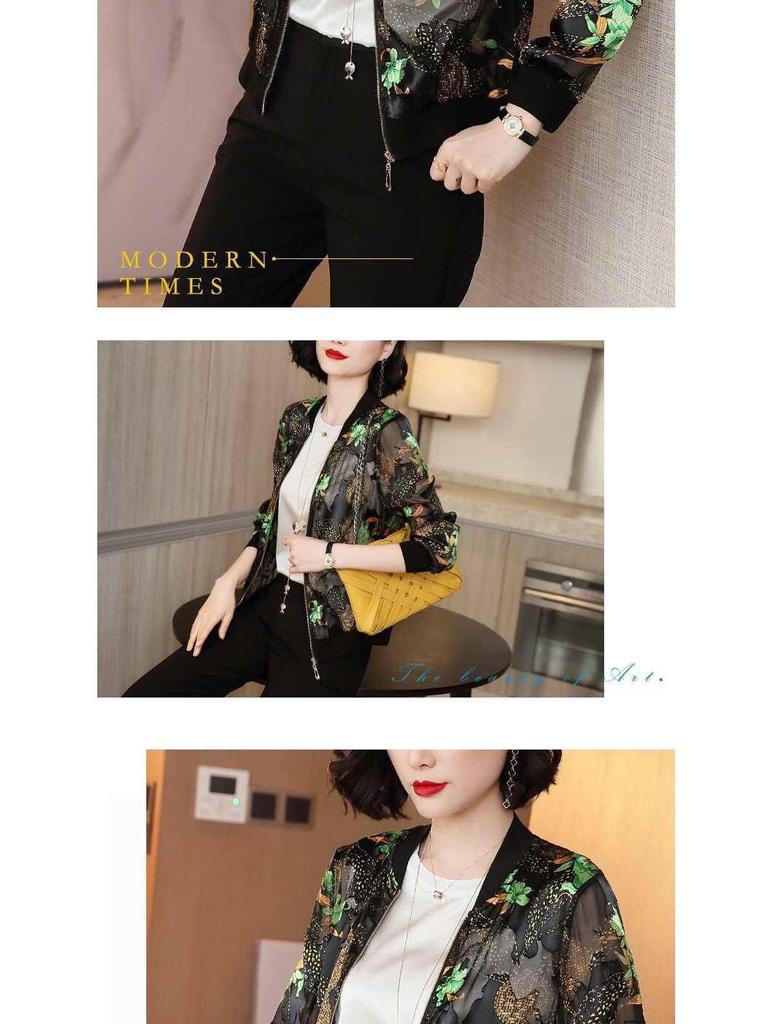 Damen 2025 Frühling/Sommer Chiffon Baseballjacke - Übergröße, Lässiger Print, Kurze Strickjacke