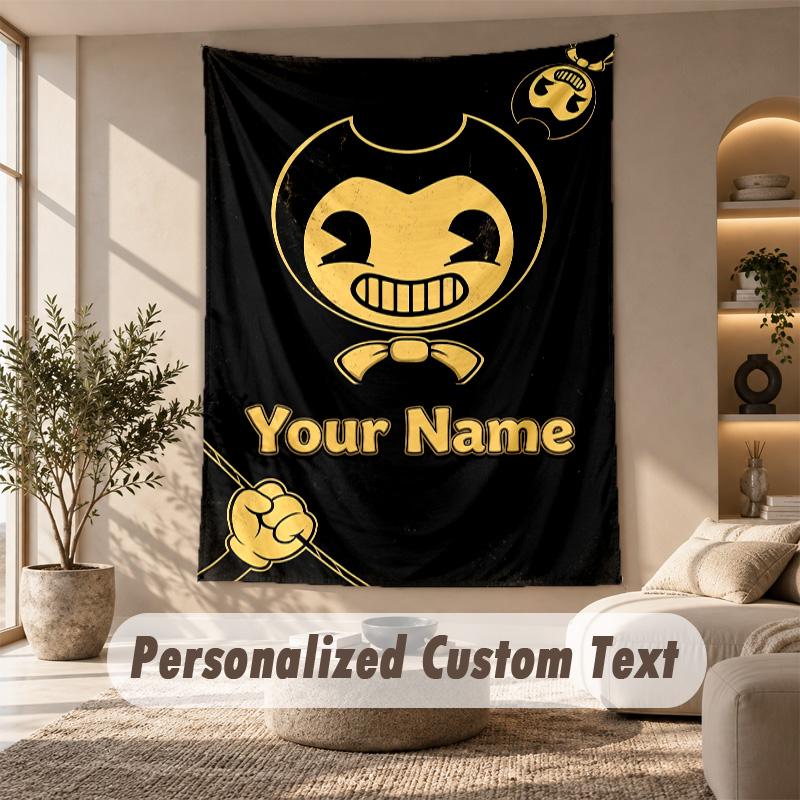 Tapestry Custom Name Text, Wall Hanging Tapestry Home Room DecorBendy and the Ink Machine
