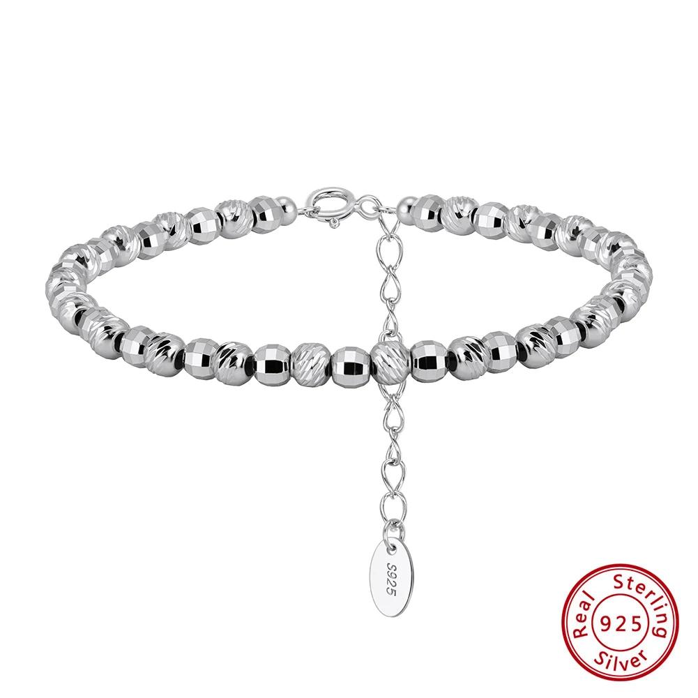 ORSA JEWELS Real 925 Sterling Silver Bead Chain Bracelet For Women Jewelry Gift 4MM Beads Bracelet Chain Accessories GAB01