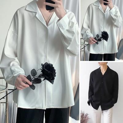 Herren Kubahemd Langarm Button-Down Freizeitshirt Locker geschnitten Einfarbiges Hemd für Arbeit Partys Dates