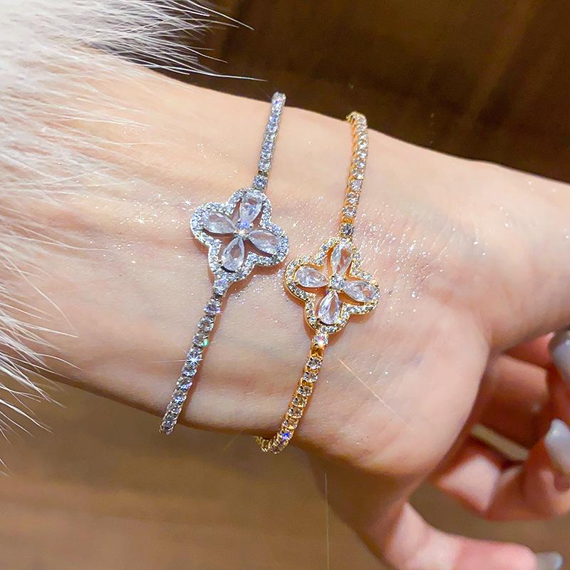 Altın Kaplama Zirkon Baklava Çiçek Bileklik - Soğuk Tarz, Çok Yönlü, Hafif Lüks, Üst Düzey El Takısı