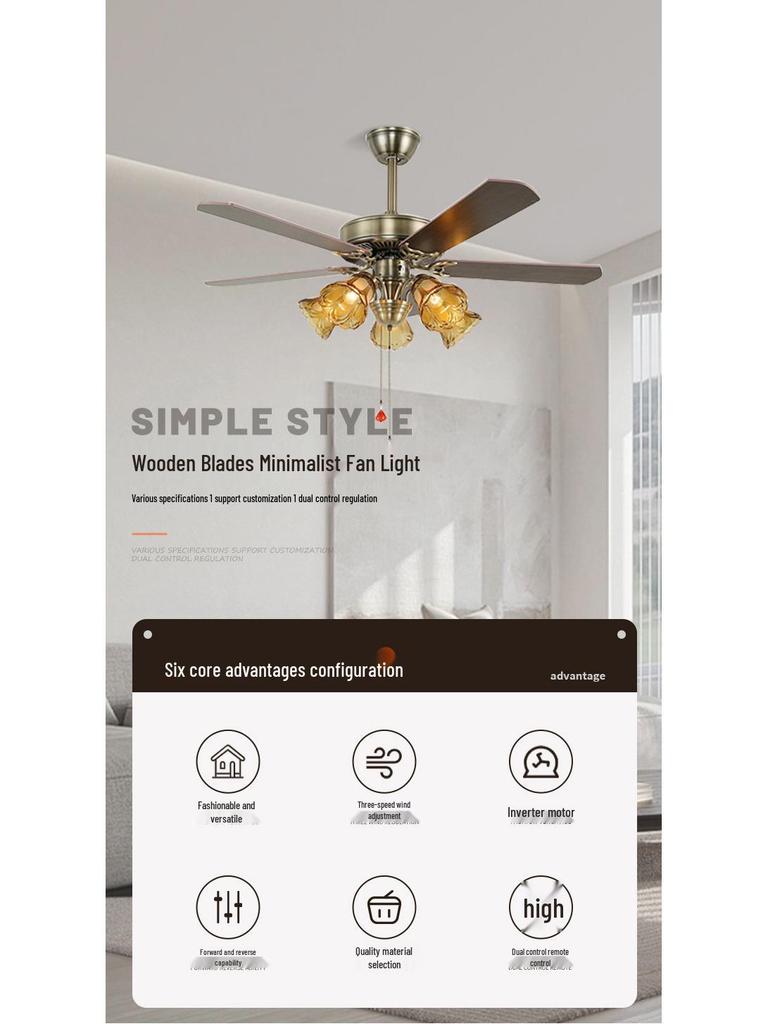 European Style Iron Leaf Ceiling Fan with Remote Control for Living Room and Bedroom