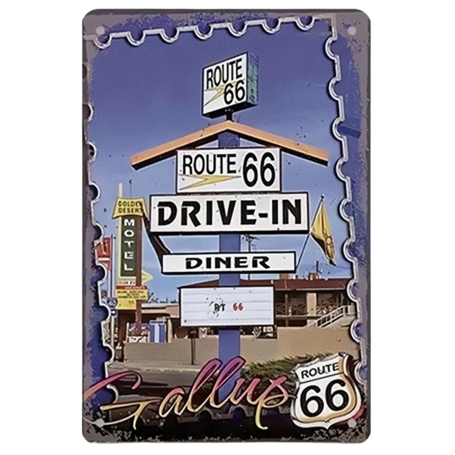 

США Маршрут 66 Металлические таблички Настенный плакат Табличка Предупреждающий знак Винтажная железная картина Украшение для дома Кафе Гостиной Клуба Бара 20x14cm