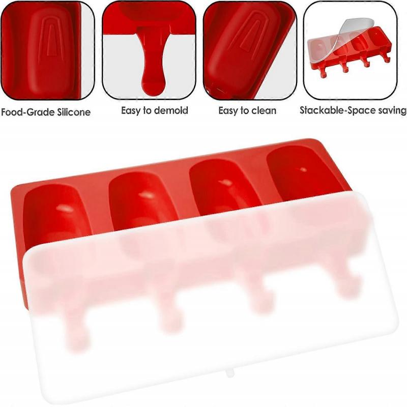 Ice Lolly Moulds 2Pcs, 4 Cavities Oval Lollipop Moulds, Silicone Ice Popsicle Mould for DIY Ice Cream with  20 Lollipop Sticks