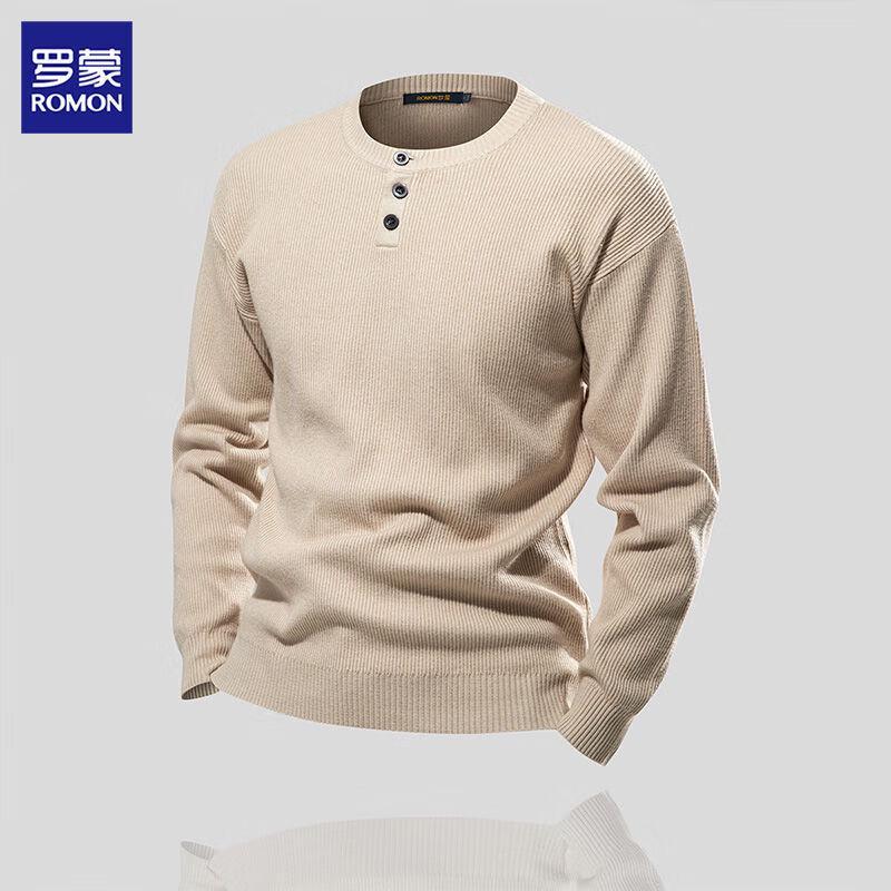 

Romon Men s Retro Henley Vertical Stripe Knit Long Sleeve T-Shirt 2XL