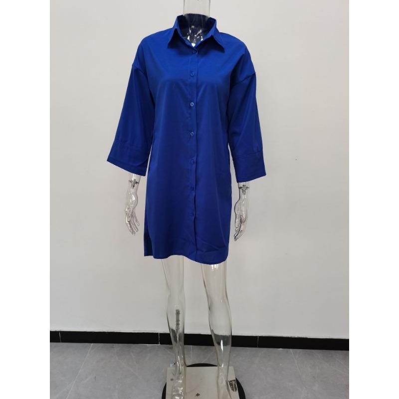 Spring and Autumn Women's Dress Plus Size Solid Colour Loose Shirt Dresses