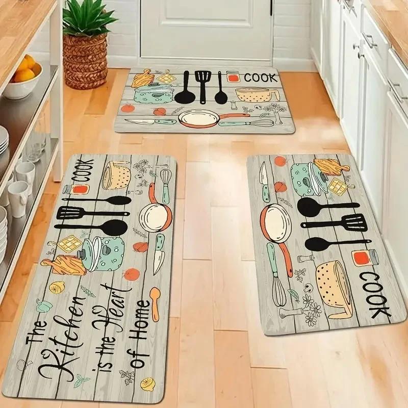 Modern Printed Kitchen Floor Mats, Washable Anti-Slip Carpet for Laundry Room Corridors, Entrance Door Pads, Home Decor