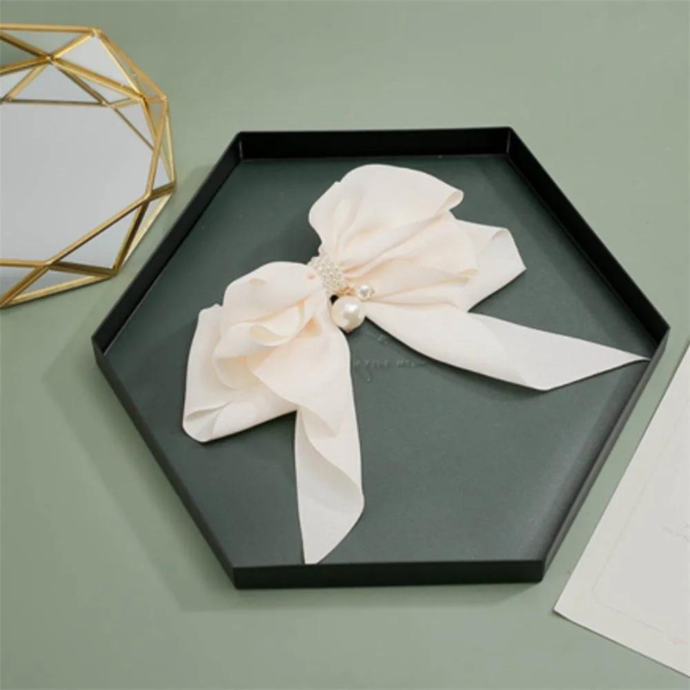 Pearl ribbon automatic hair clip, ivory cubic zirconia hair clip, hair clip ribbon