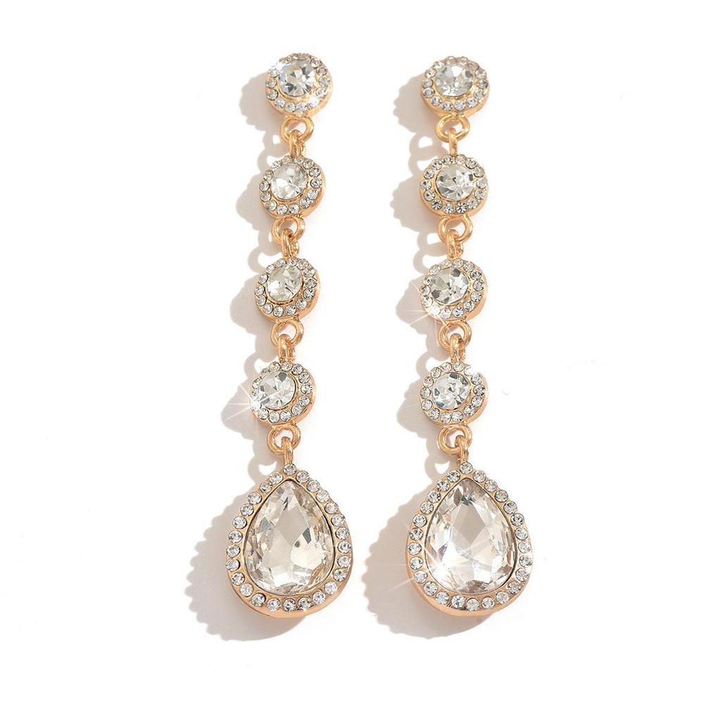 Retro Court Style Rhinestone Long Water Drop Earrings for Dinner Party Accessories.