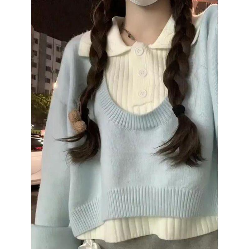 

Preppy Style Short High Waist Sweater Set Sweater Black + Grey XL [Recommendation 115/65.00kg]]