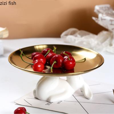 Rabbit Cake Plate Ceramic Metal Storage Tray Dim Sum Dish Jewelry Tray Afternoon Tea Snack Plate Dessert Plates Refreshment Tray