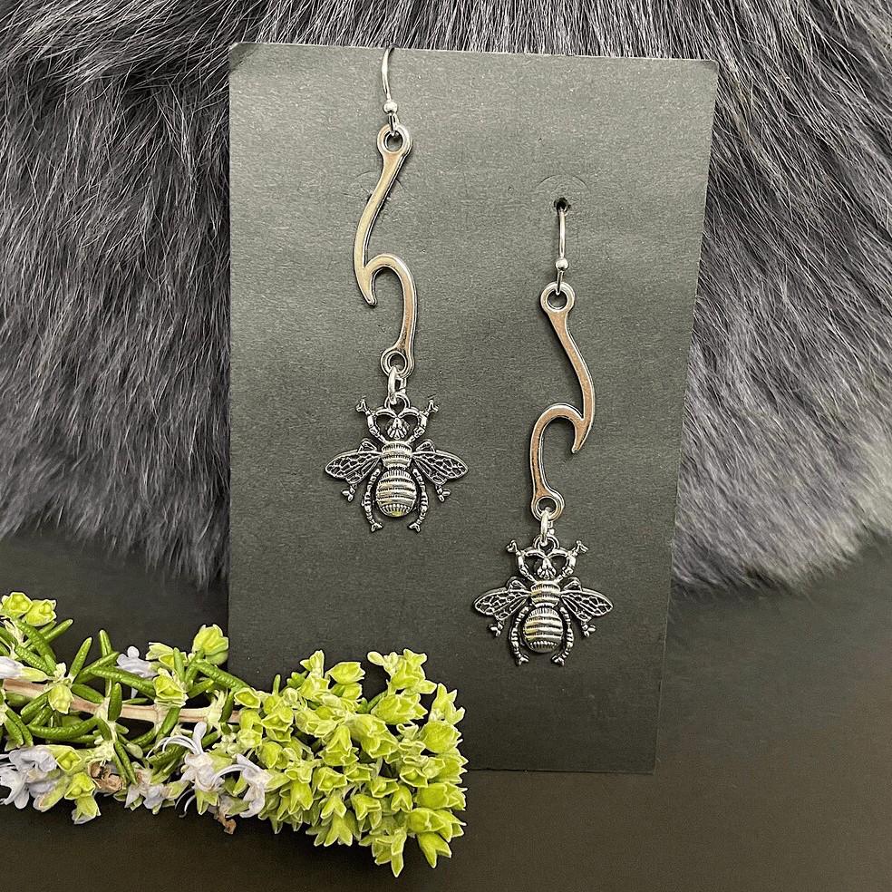 Handcrafted Bohemian Silver Bumblebee Dangle Earrings