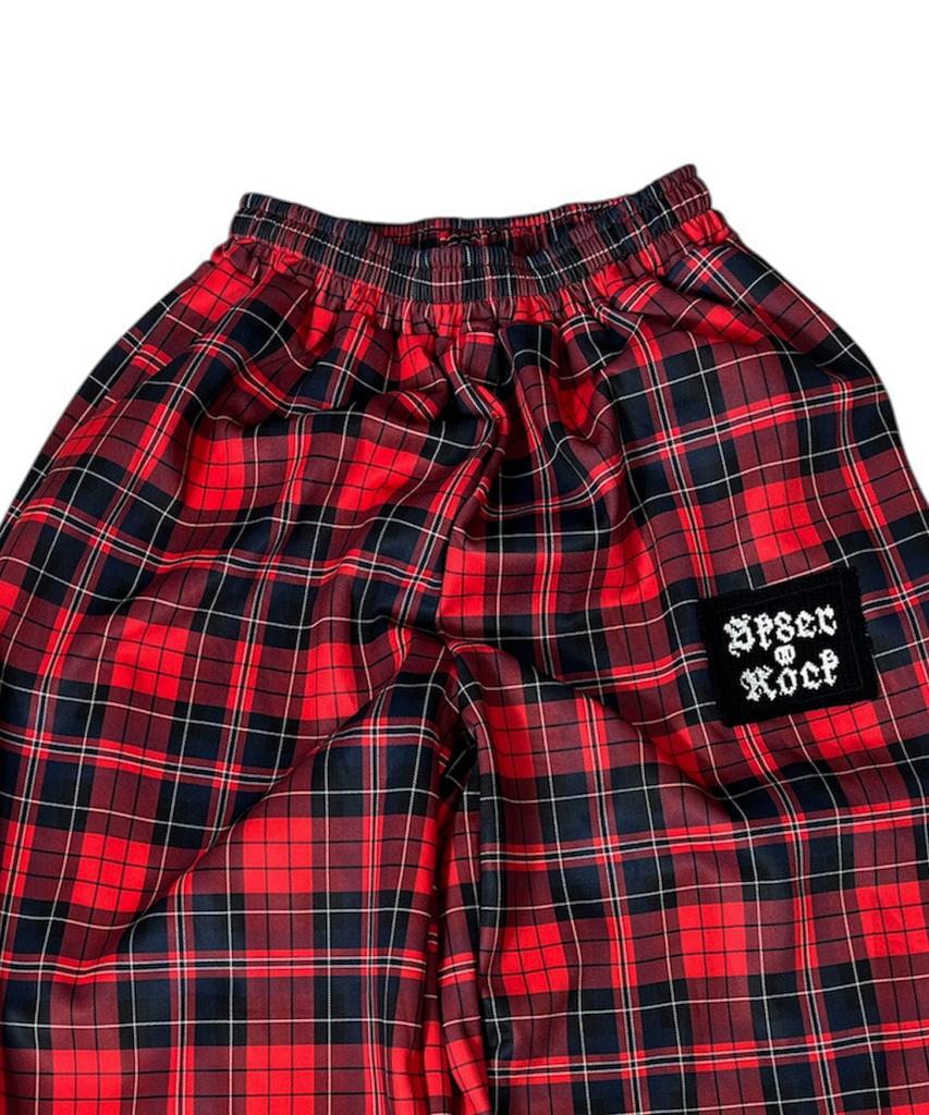 SK8ER ROCK Punk Cross Check Wide Pants ((Red))