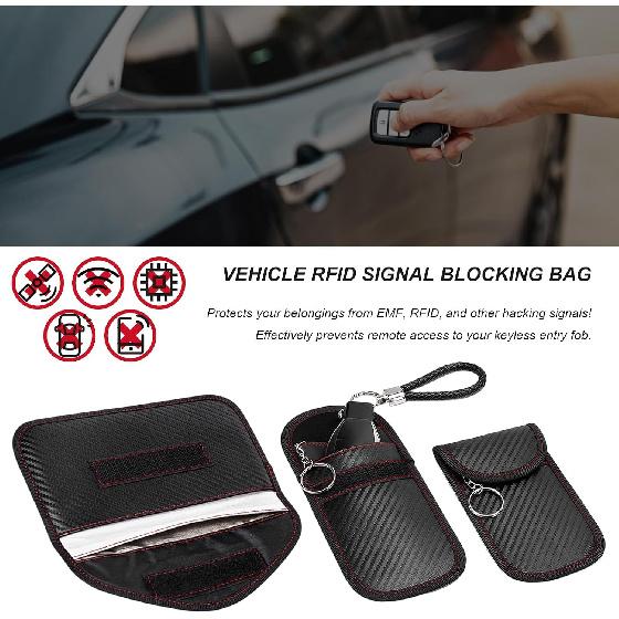 Faraday Pouch for Car Keys, Carbon Fiber RFID/WiFi/GPS Signal Blocking Holder Anti-Tracking Case, Anti-Theft Key Fob Protector Portable Security