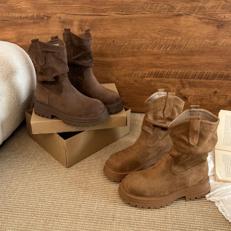 Sheepskin version~ thick-soled Martin boots women's new autumn retro knight short boots women's Maillard stacking boots