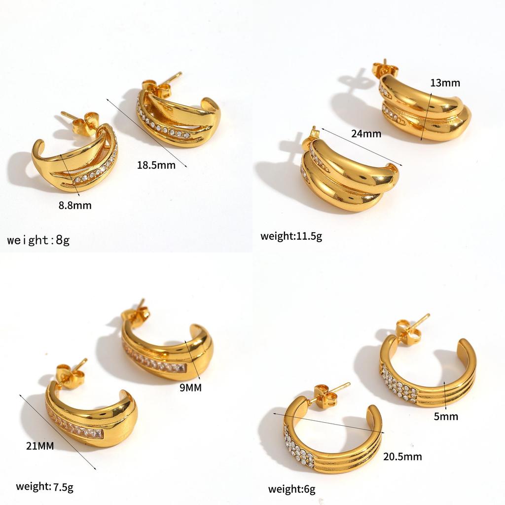 Geometric Stainless Steel Hoop Earrings For Women With Cz Stones Fashion Jewelry