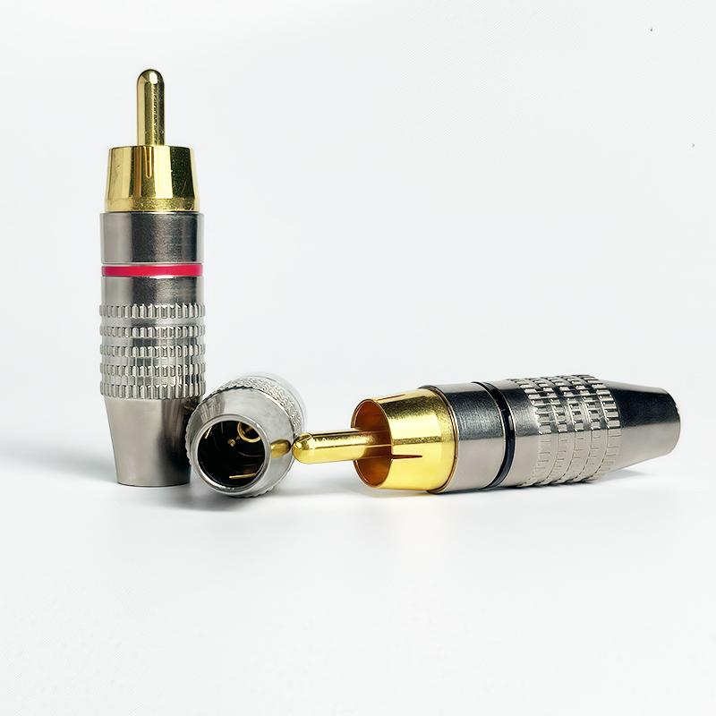 Solderless Gold RCA Plugs - Metal AV Connectors for Amplifier, Speaker, Audio Video - DIY Easy Install