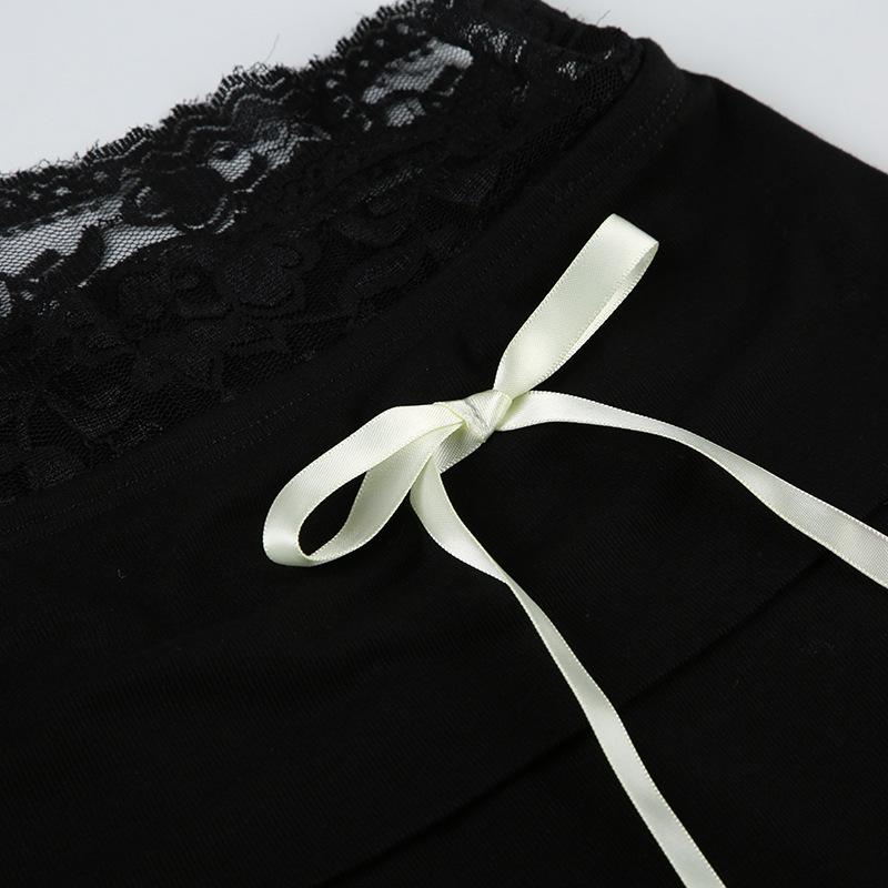 Jarní a podzimní dámské jednobarevné krajkové vsadky šněrovací ležérní rozšířené kalhoty