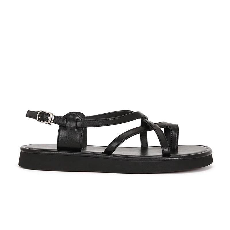 Sheepskin version~ Retro cross strap cover toe platform beach leather sandals women's shoes casual