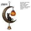 Spooky Yard Decoration Black Cat Moon Wind Chime, Gothic On Crescent Bell Holiday Gift for Home with Pumpkin Lantern, Halloween Hanging Ornament Porch