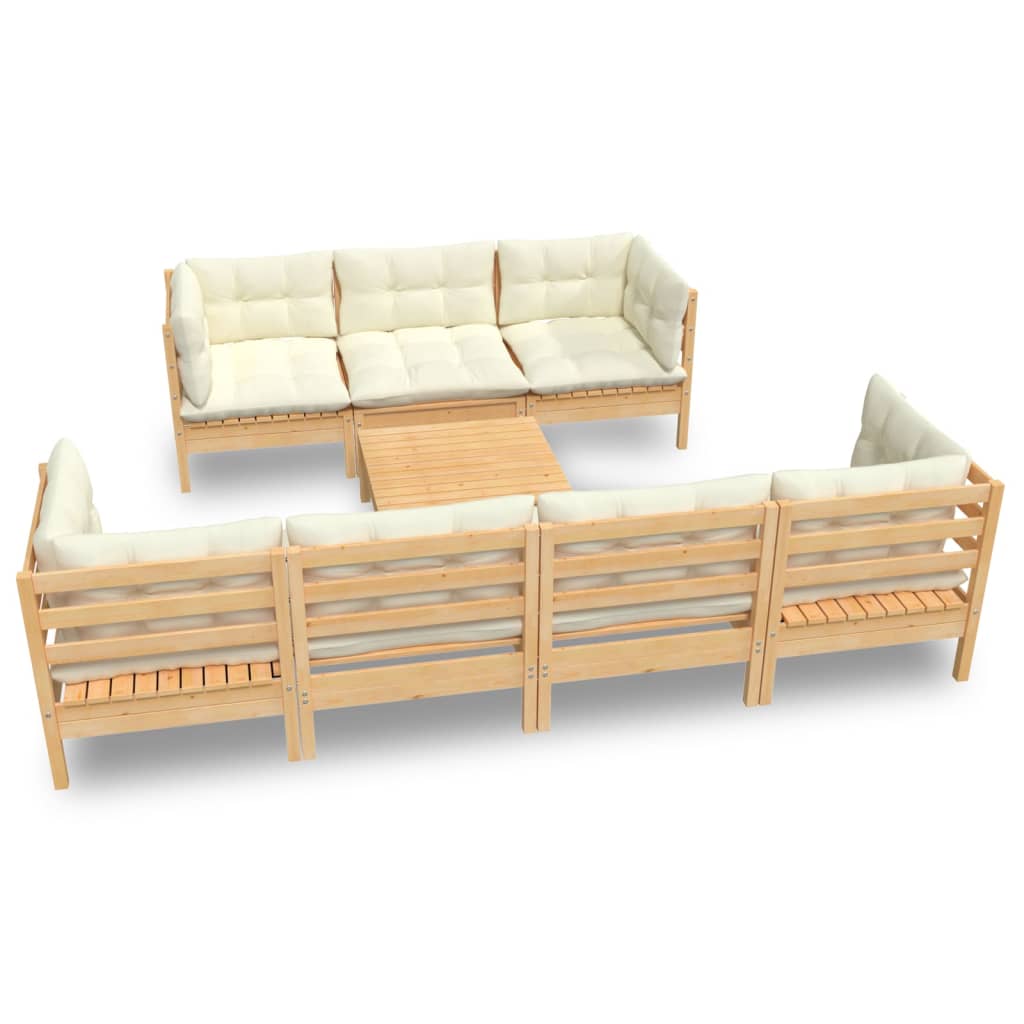 Vidaxl 8-Cz. Set da Giardino, Cuscini Crema, Pino