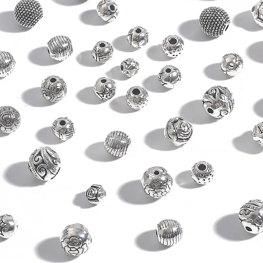 10-50 stk multidesign tibetanske sølv runde metallperler Håndverk Bønn Spacer Beads Passer DIY smykker armbånd