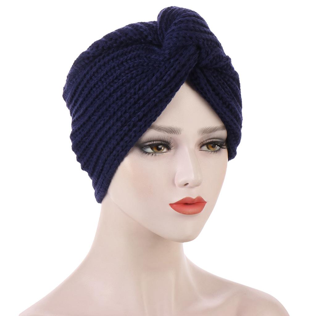 Moda Muçulmana Imitação Caxemira Toucas Turbante para Mulheres Estilo Boêmio Toucas Hijab Chapéu Indiano Cor Sólida Touca Tricotada Feminina