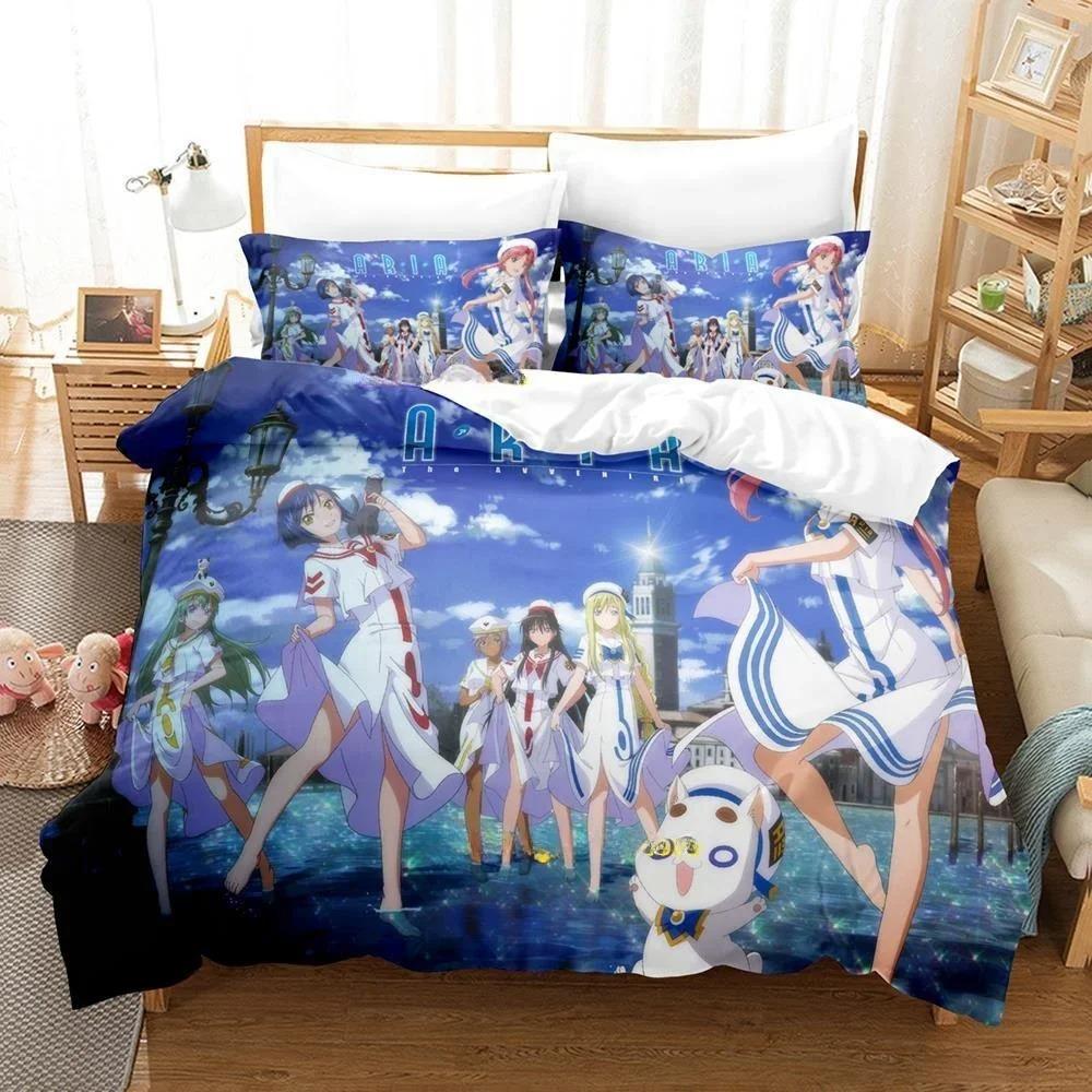 New 3D Anime Bed Sheet Aria the Animation Bedding Set Single Twin Full Queen King Size Bed Set Adult Kid Bedroom Duvetcover Sets